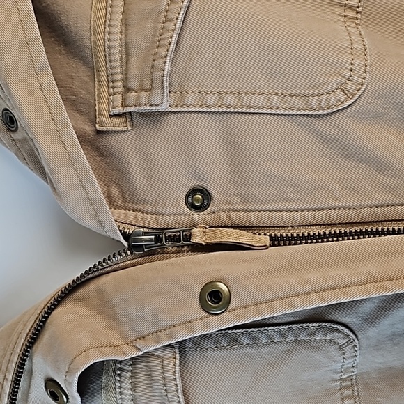 Talbots Stretch Twill Khaki Tan Cinch Waist Zip & Snap Front Field Jacket - Picture 7 of 16